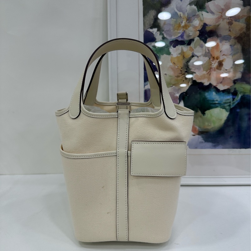 Hermes 愛馬仕 菜籃picotin Cargo 18 奶昔白帆布 Z刻-1