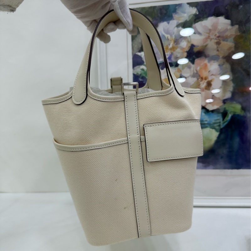 Hermes 愛馬仕 菜籃picotin Cargo 18 奶昔白帆布 Z刻-6