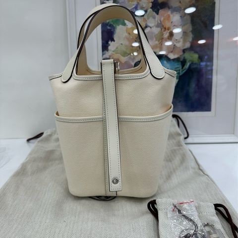 Hermes 愛馬仕 菜籃picotin Cargo 18 奶昔白帆布 Z刻