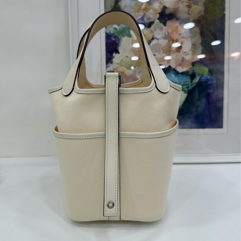 Hermes 愛馬仕 菜籃picotin Cargo 18 奶昔白帆布 Z刻-1