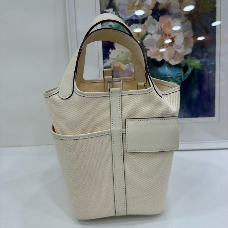 Hermes 愛馬仕 菜籃picotin Cargo 18 奶昔白帆布 Z刻-2