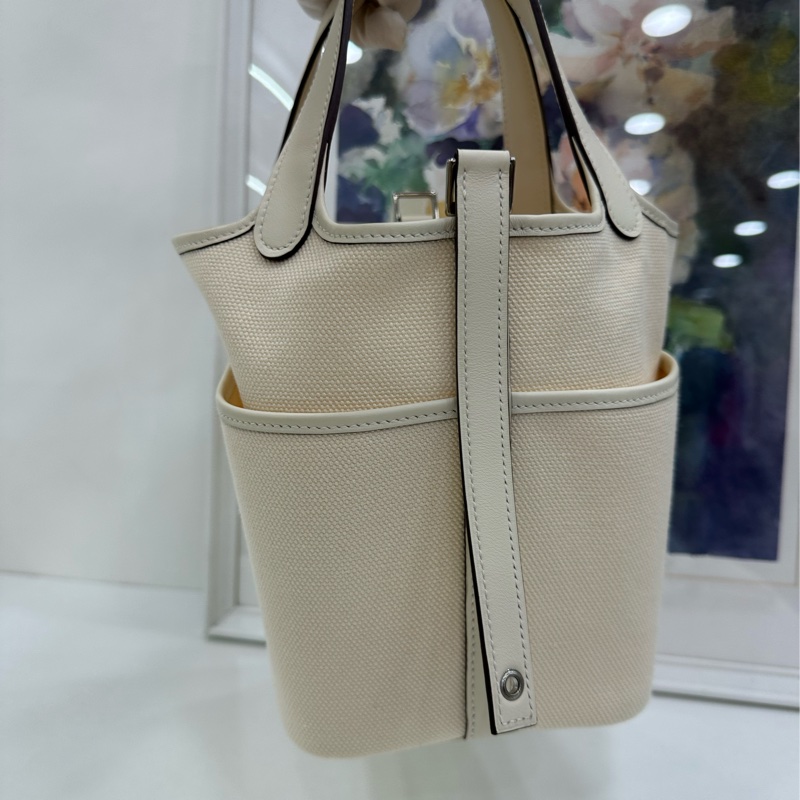 Hermes 愛馬仕 菜籃picotin Cargo 18 奶昔白帆布 Z刻-6