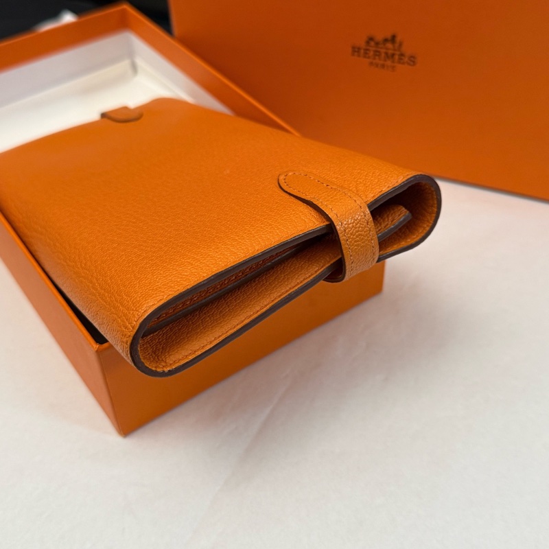 99新Hermes 愛馬仕橙色Kelly long牛皮長款錢包錢夾 可配肩帶鏈條斜挎 有盒子-4