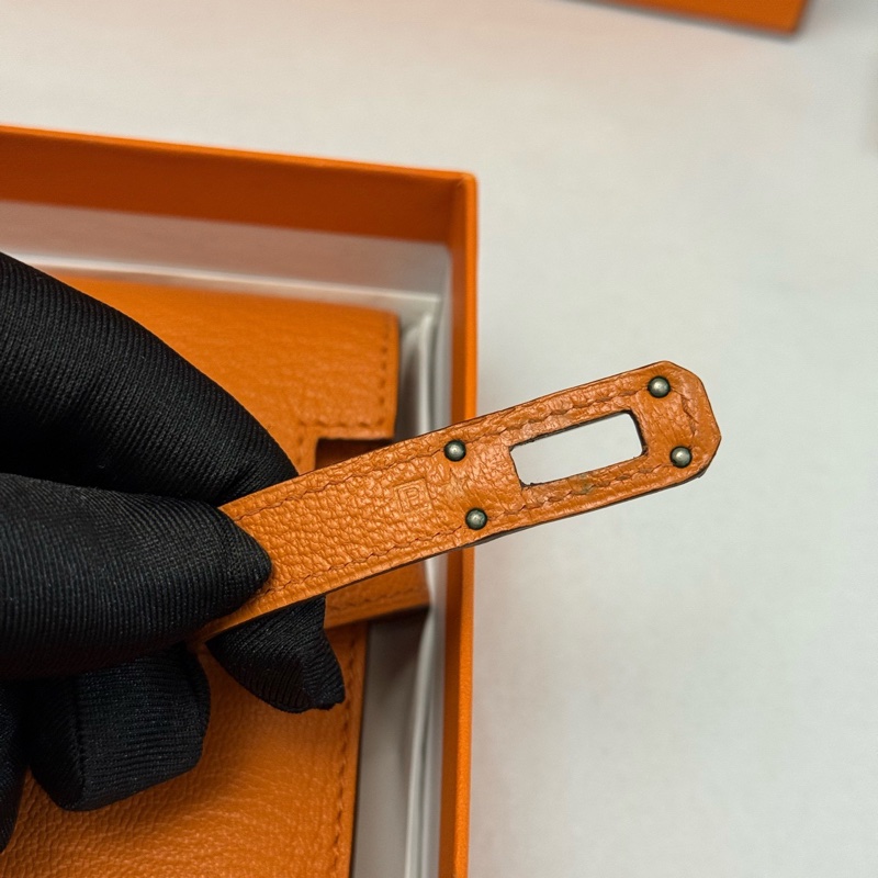 99新Hermes 愛馬仕橙色Kelly long牛皮長款錢包錢夾 可配肩帶鏈條斜挎 有盒子-7