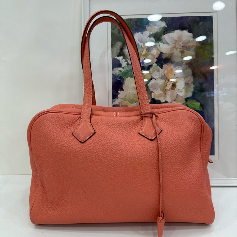 Hermes愛馬仕victoria 35 維多利亞35 龍蝦粉 TC皮 框O刻-1