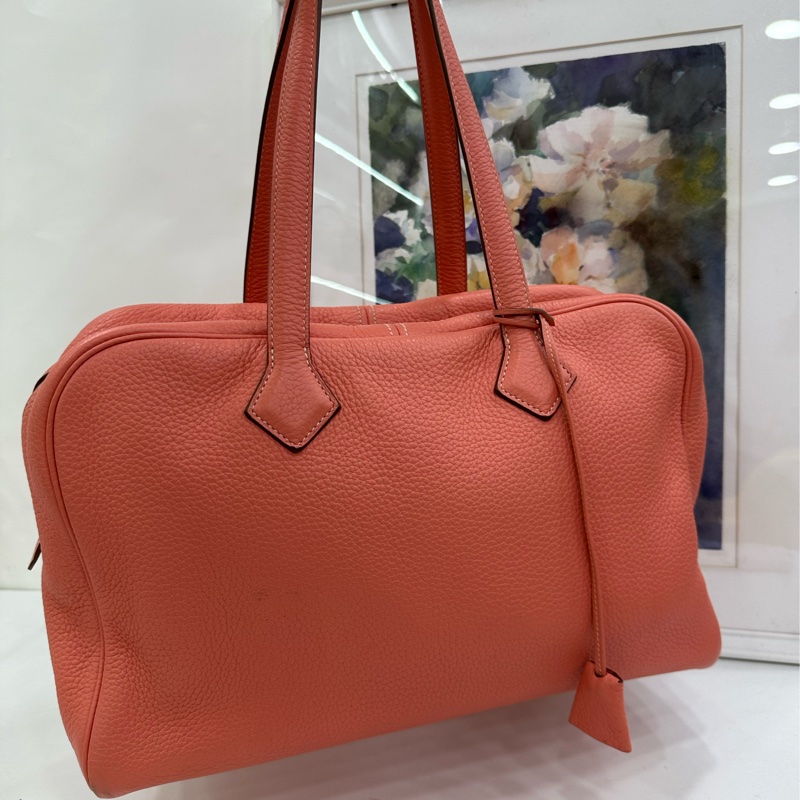 Hermes愛馬仕victoria 35 維多利亞35 龍蝦粉 TC皮 框O刻-5