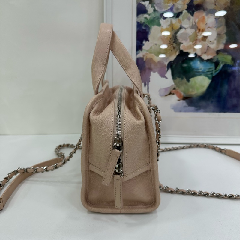 Chanel 香奈兒沙灘系列粉紅荔枝皮 保齡球手提單肩鏈條 20開-1