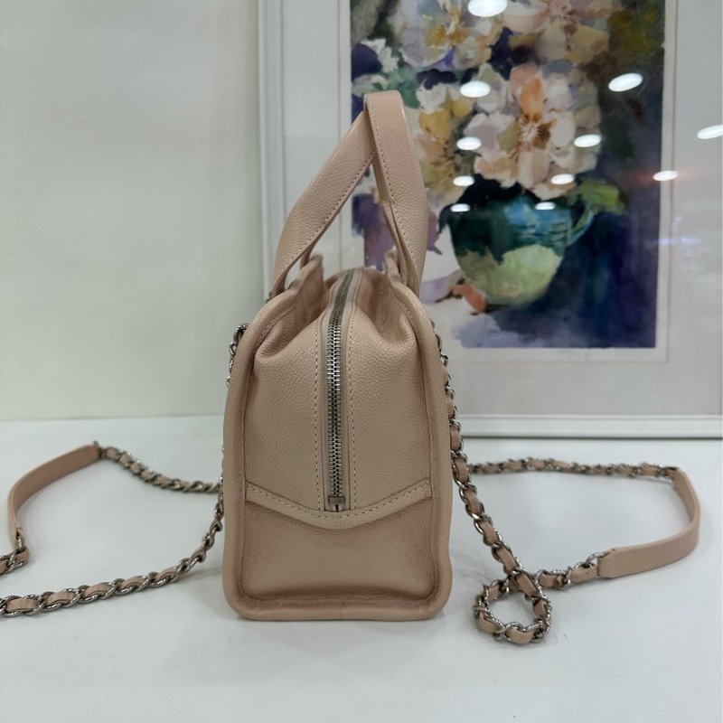 Chanel 香奈兒沙灘系列粉紅荔枝皮 保齡球手提單肩鏈條 20開-3