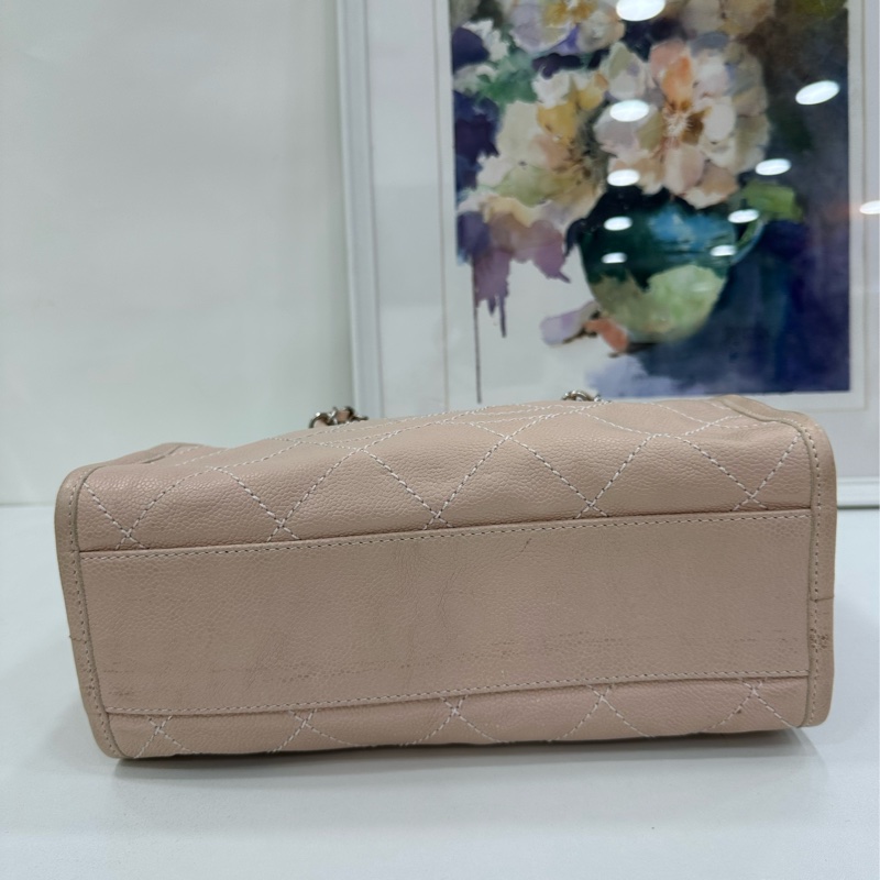 Chanel 香奈兒沙灘系列粉紅荔枝皮 保齡球手提單肩鏈條 20開-5