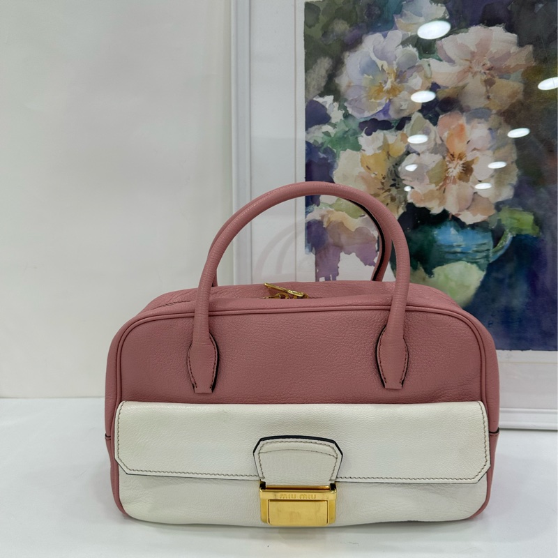 miumiu粉紅拼白色手提包斜背包-1
