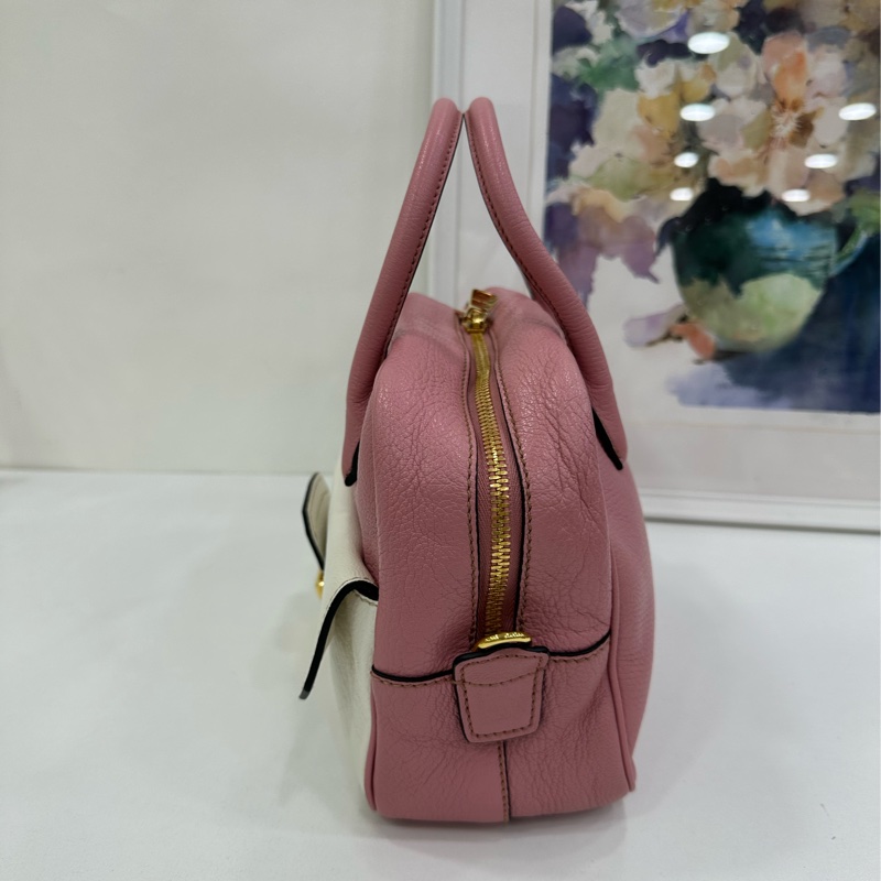 miumiu粉紅拼白色手提包斜背包-2