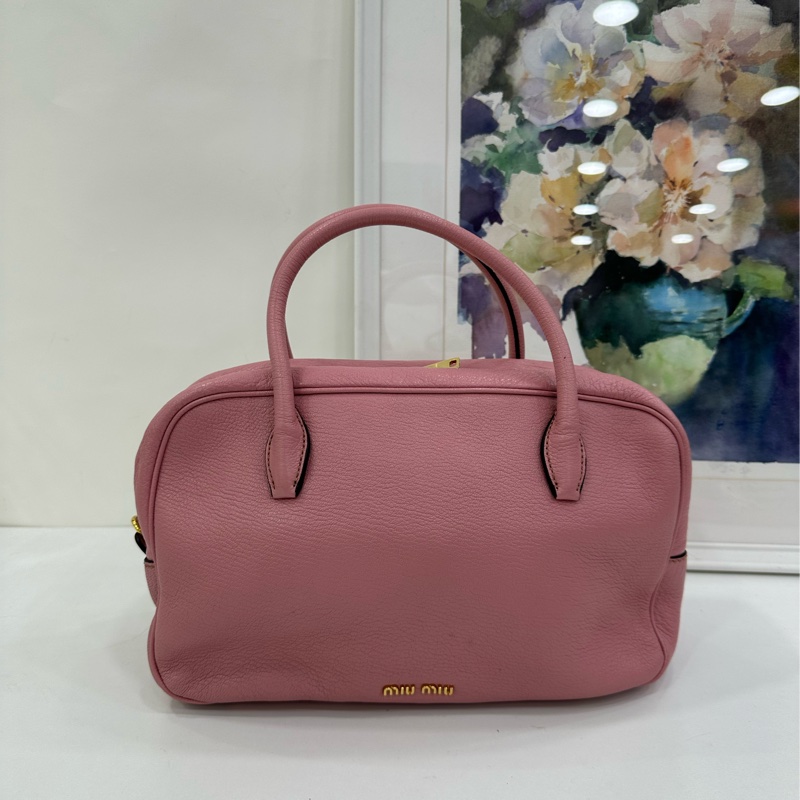 miumiu粉紅拼白色手提包斜背包-3