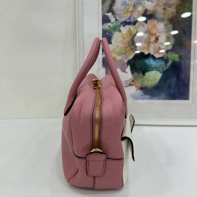 miumiu粉紅拼白色手提包斜背包-4