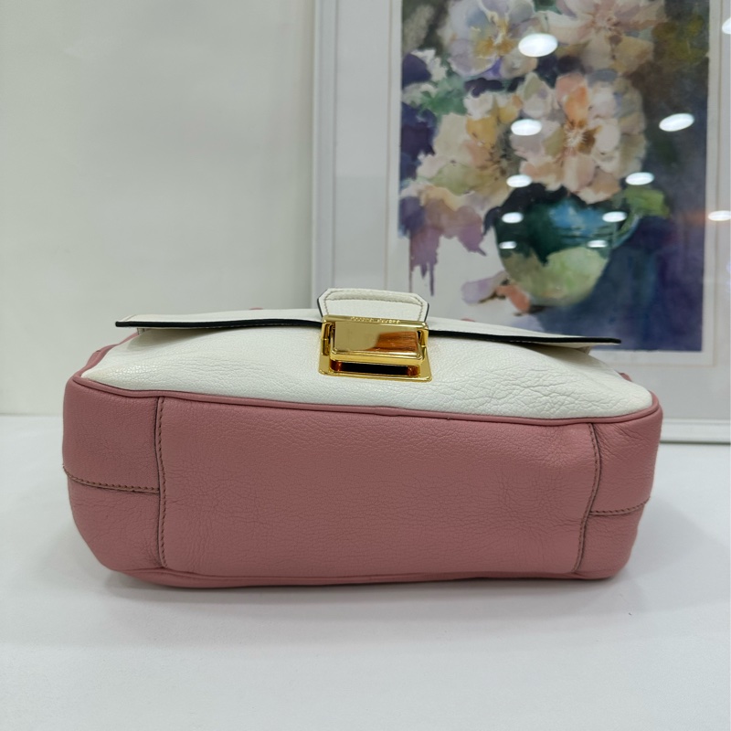 miumiu粉紅拼白色手提包斜背包-6