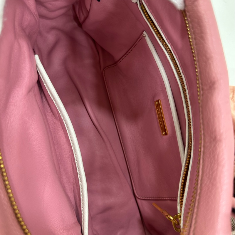 miumiu粉紅拼白色手提包斜背包-8