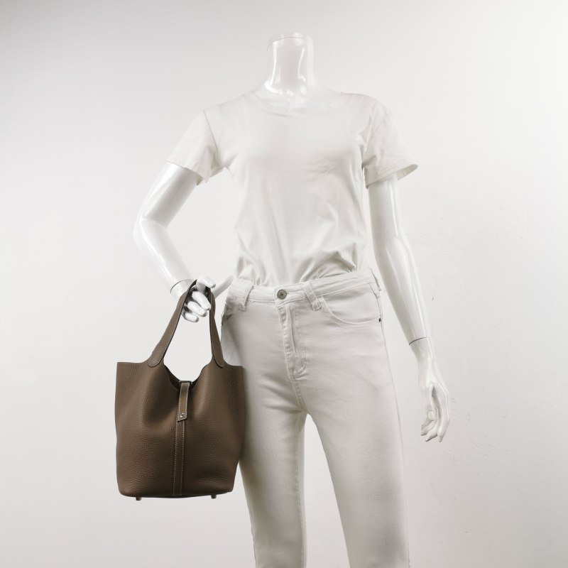 Hermes Picotin菜籃包22手提包Clemence（TC）牛皮銀扣18etoupe大象灰Y刻-1