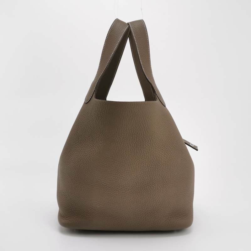 Hermes Picotin菜籃包22手提包Clemence（TC）牛皮銀扣18etoupe大象灰Y刻-3