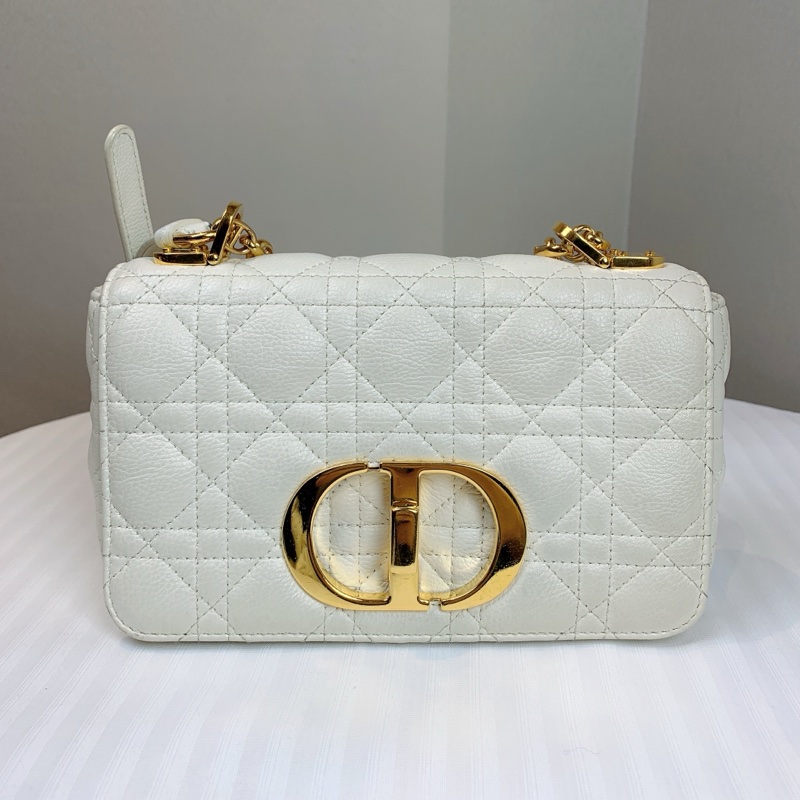 迪奧/Dior Caro 象牙色柔軟牛皮革藤格紋單肩斜背包 簡約大氣的經典款 20x7x12cm-1
