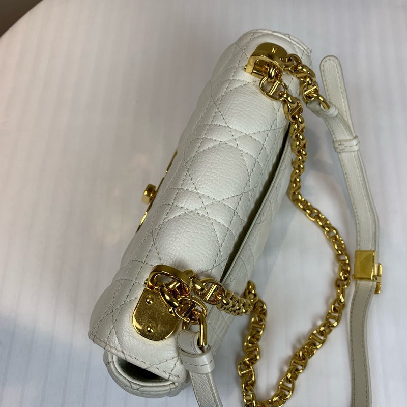 迪奧/Dior Caro 象牙色柔軟牛皮革藤格紋單肩斜背包 簡約大氣的經典款 20x7x12cm-3