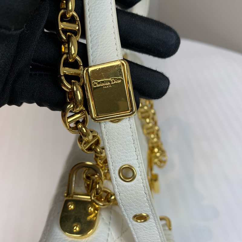 迪奧/Dior Caro 象牙色柔軟牛皮革藤格紋單肩斜背包 簡約大氣的經典款 20x7x12cm-6