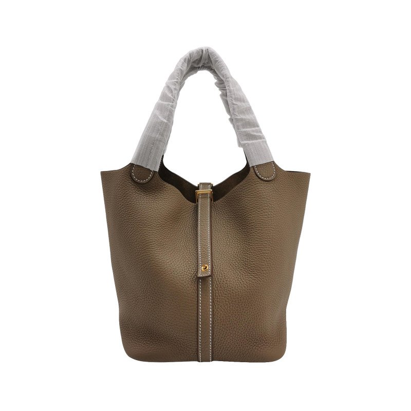 Hermes Picotin菜籃包22手提包Clemence(TC)牛皮金扣18etoupe大象灰Z刻-0