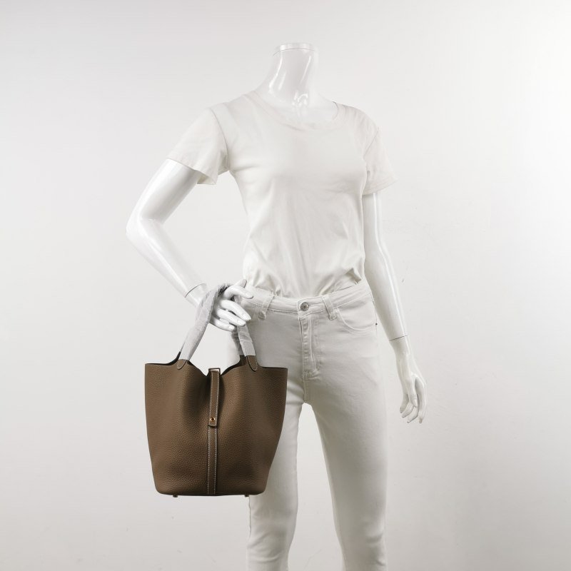 Hermes Picotin菜籃包22手提包Clemence(TC)牛皮金扣18etoupe大象灰Z刻-1