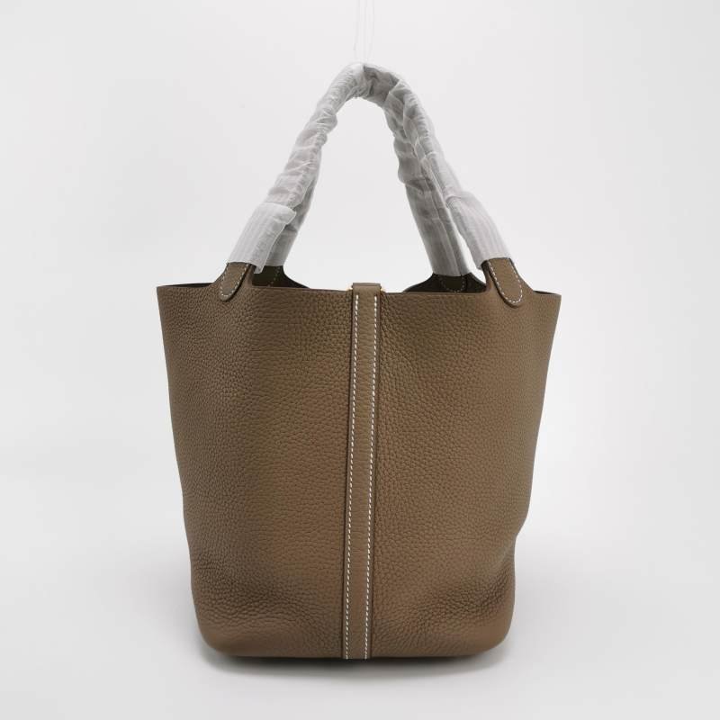 Hermes Picotin菜籃包22手提包Clemence(TC)牛皮金扣18etoupe大象灰Z刻-4