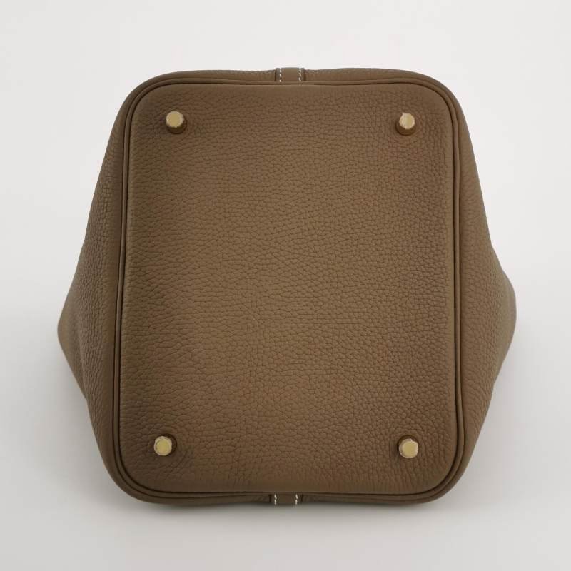 Hermes Picotin菜籃包22手提包Clemence(TC)牛皮金扣18etoupe大象灰Z刻-5