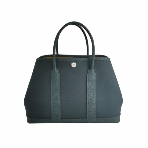 Hermes Garden Party花園包30按扣手提包Negonda牛皮帆布銀扣6O松柏綠Z刻