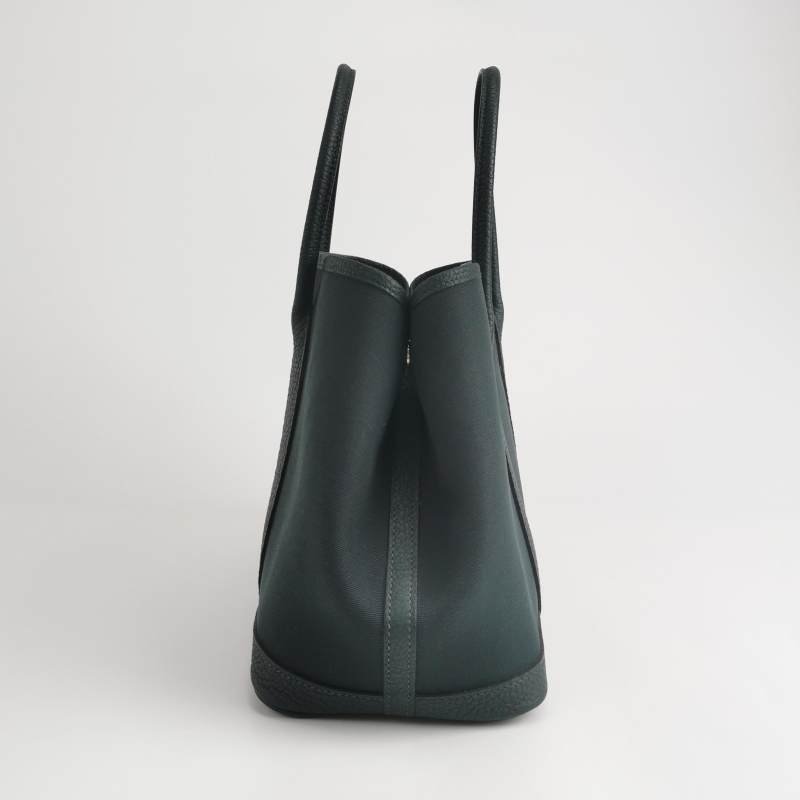 Hermes Garden Party花園包30按扣手提包Negonda牛皮帆布銀扣6O松柏綠Z刻-2