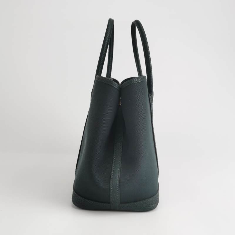 Hermes Garden Party花園包30按扣手提包Negonda牛皮帆布銀扣6O松柏綠Z刻-3