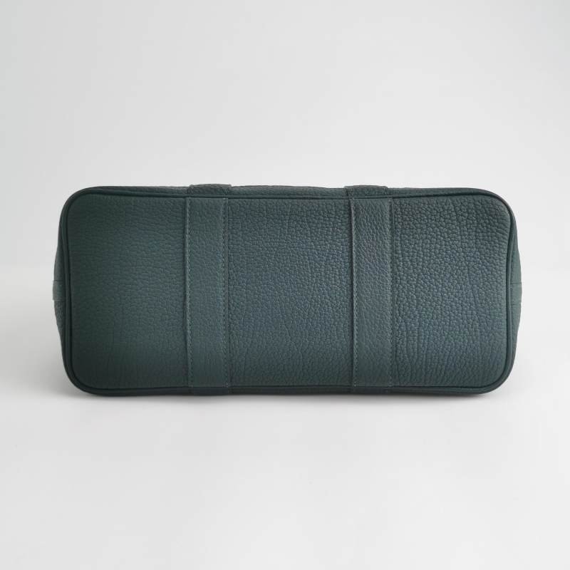 Hermes Garden Party花園包30按扣手提包Negonda牛皮帆布銀扣6O松柏綠Z刻-5