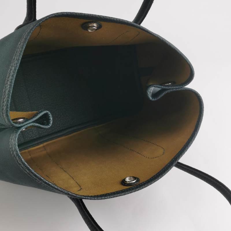 Hermes Garden Party花園包30按扣手提包Negonda牛皮帆布銀扣6O松柏綠Z刻-6
