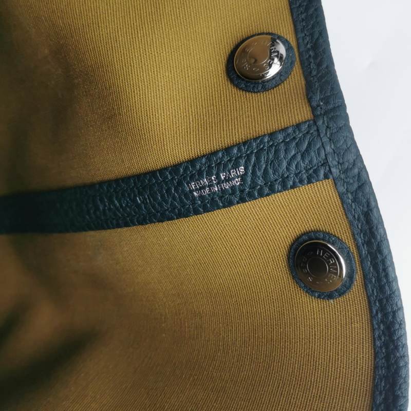 Hermes Garden Party花園包30按扣手提包Negonda牛皮帆布銀扣6O松柏綠Z刻-7