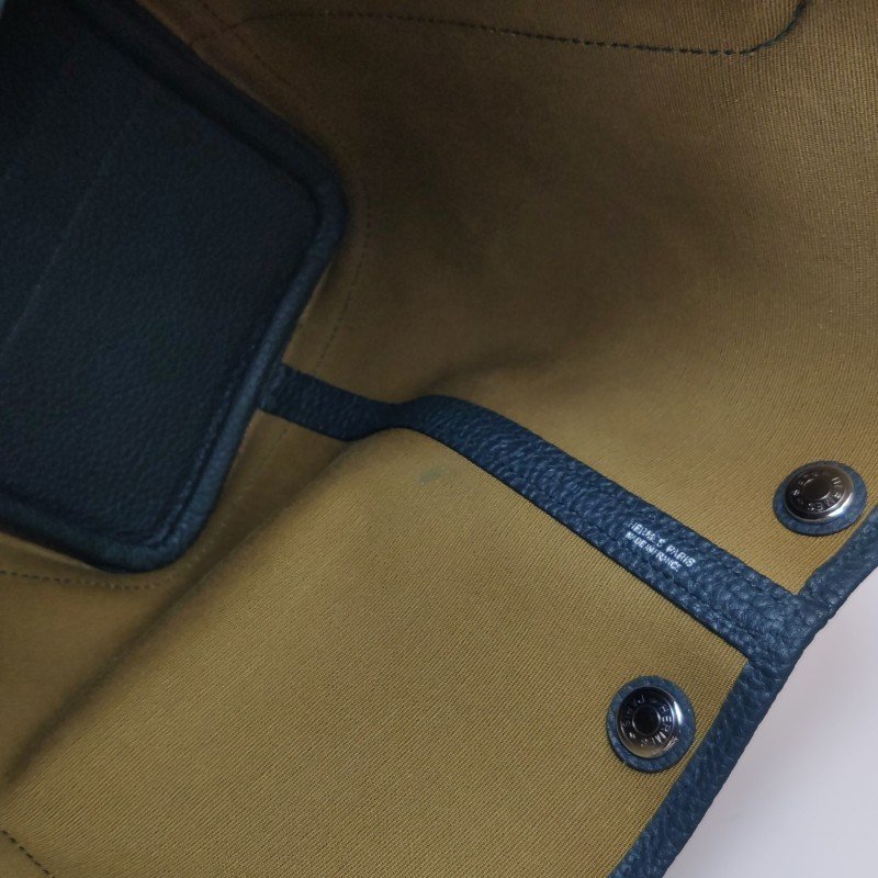 Hermes Garden Party花園包30按扣手提包Negonda牛皮帆布銀扣6O松柏綠Z刻-9