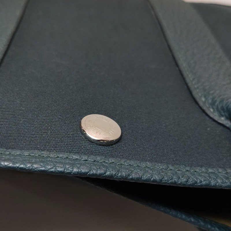 Hermes Garden Party花園包30按扣手提包Negonda牛皮帆布銀扣6O松柏綠Z刻-11