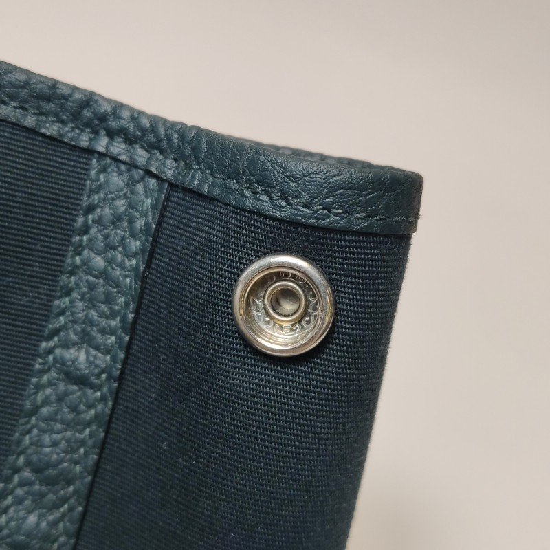 Hermes Garden Party花園包30按扣手提包Negonda牛皮帆布銀扣6O松柏綠Z刻-12