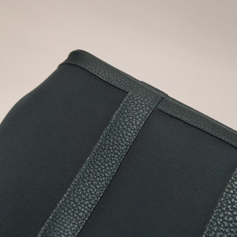 Hermes Garden Party花園包30按扣手提包Negonda牛皮帆布銀扣6O松柏綠Z刻-15