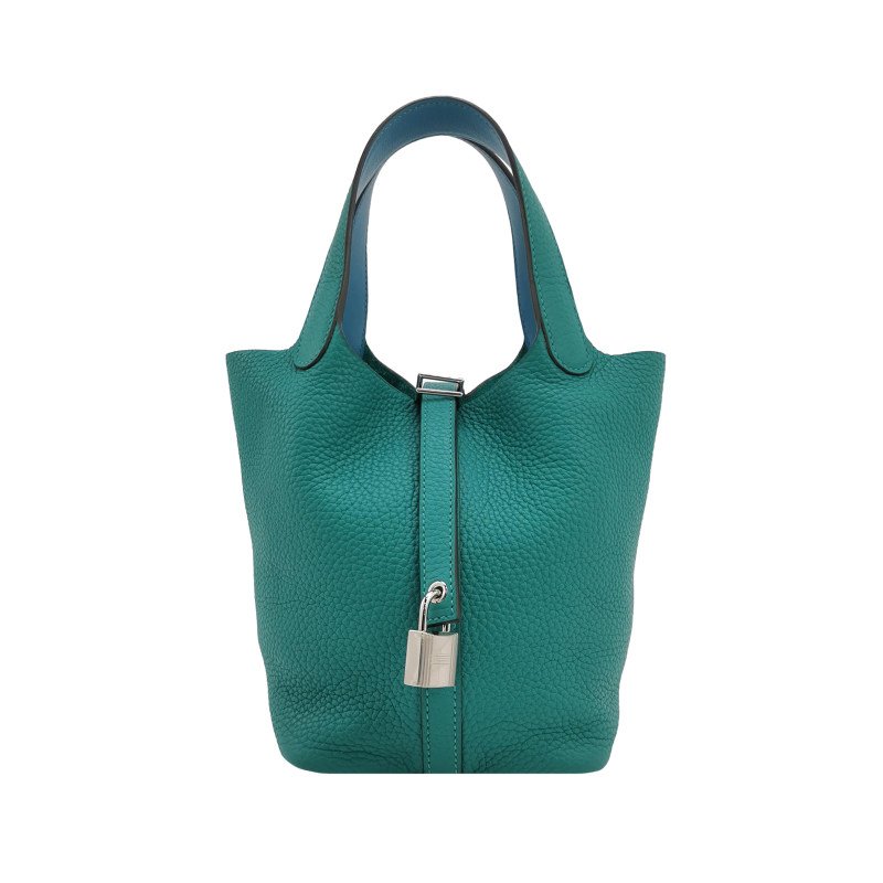 Hermes Picotin菜籃包18手提包TC牛皮Swift牛皮銀扣Z6孔雀綠7N糖果藍Y刻-0