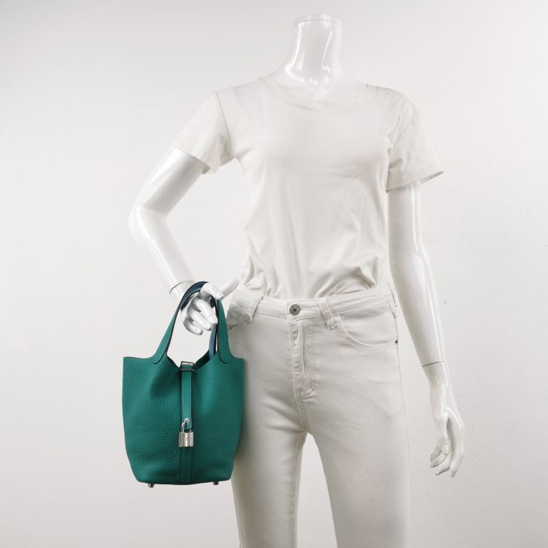 Hermes Picotin菜籃包18手提包TC牛皮Swift牛皮銀扣Z6孔雀綠7N糖果藍Y刻-1