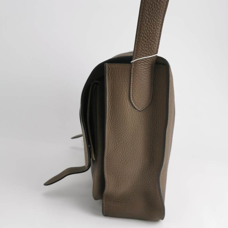 Hermes Steve35斜背包單肩包Togo牛皮銀扣18etoupe大象灰S4深藍框R刻-2