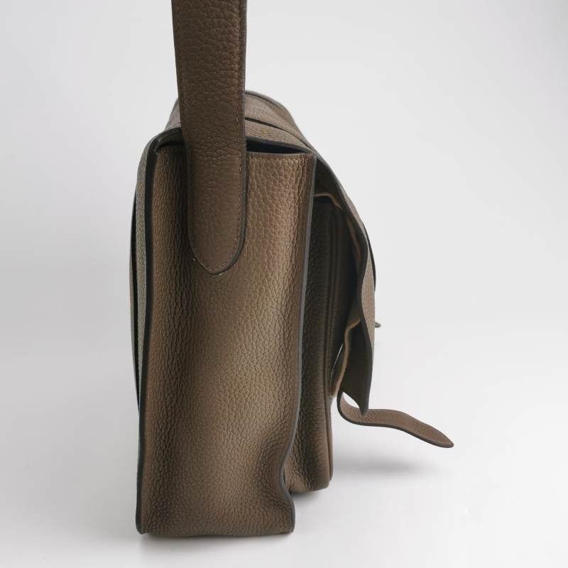 Hermes Steve35斜背包單肩包Togo牛皮銀扣18etoupe大象灰S4深藍框R刻-3