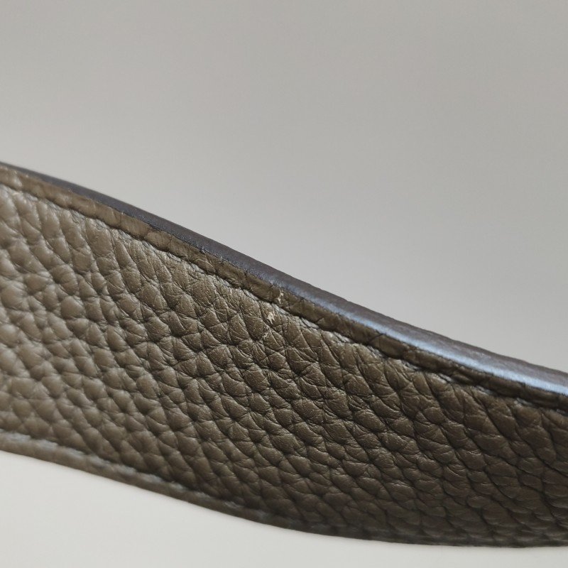 Hermes Steve35斜背包單肩包Togo牛皮銀扣18etoupe大象灰S4深藍框R刻-12