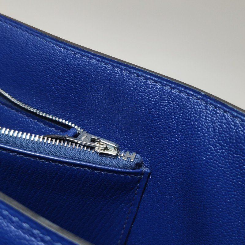 Hermes Steve35斜背包單肩包Togo牛皮銀扣18etoupe大象灰S4深藍框R刻-13