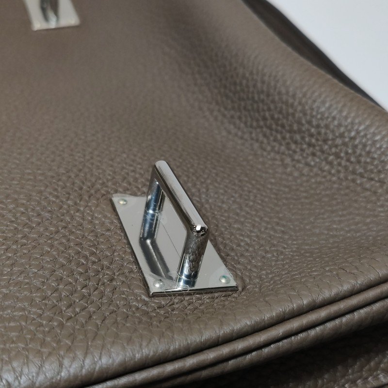 Hermes Steve35斜背包單肩包Togo牛皮銀扣18etoupe大象灰S4深藍框R刻-14