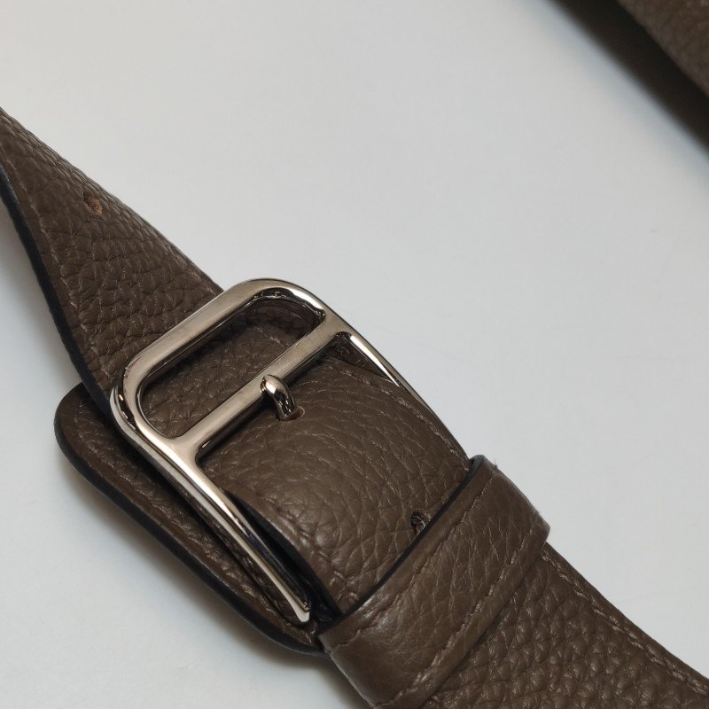 Hermes Steve35斜背包單肩包Togo牛皮銀扣18etoupe大象灰S4深藍框R刻-15