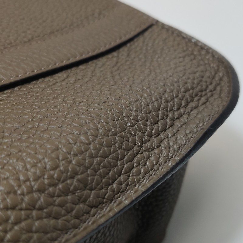 Hermes Steve35斜背包單肩包Togo牛皮銀扣18etoupe大象灰S4深藍框R刻-16