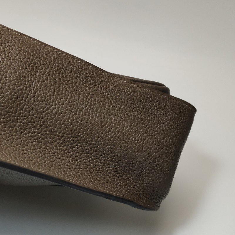 Hermes Steve35斜背包單肩包Togo牛皮銀扣18etoupe大象灰S4深藍框R刻-19