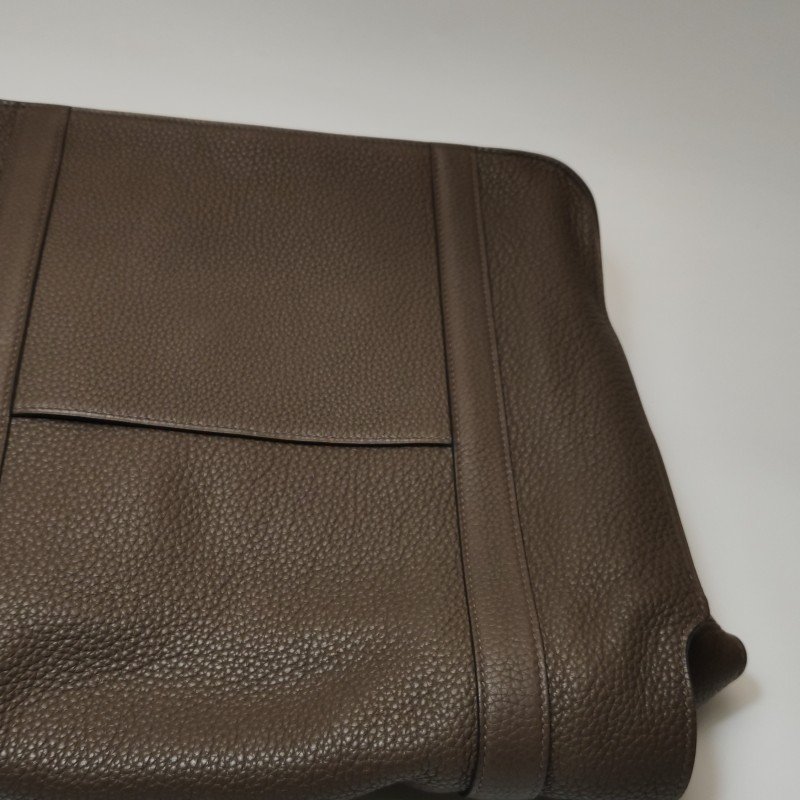 Hermes Steve35斜背包單肩包Togo牛皮銀扣18etoupe大象灰S4深藍框R刻-20