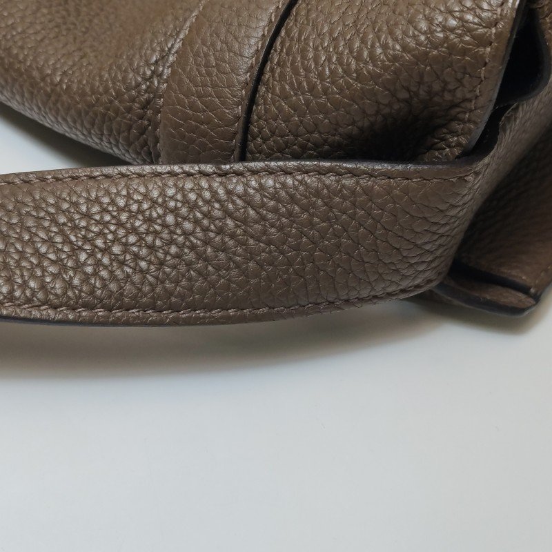 Hermes Steve35斜背包單肩包Togo牛皮銀扣18etoupe大象灰S4深藍框R刻-22